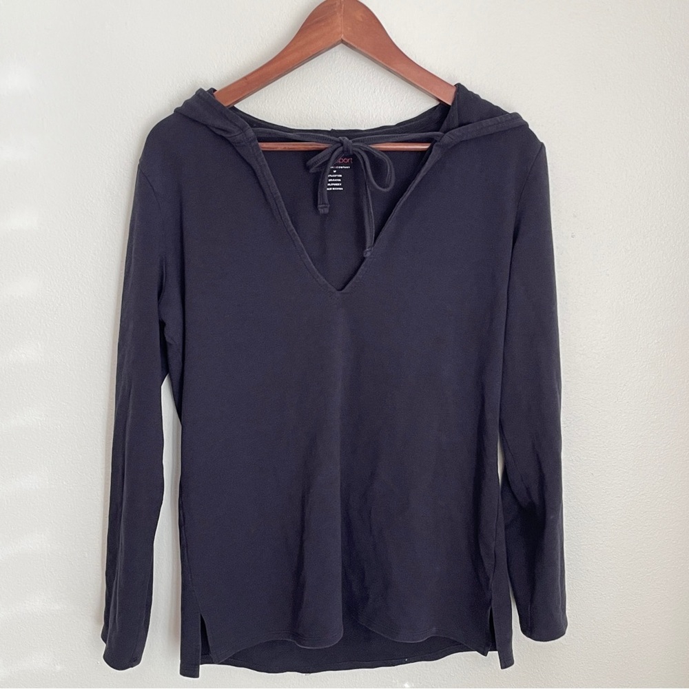 Y2K Navy Pullover Hoodie Sweater Size M Sporty Tie Front Activewear Running Yoga